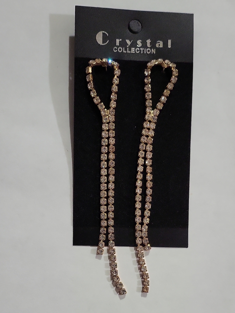 Gold-Tone Long Crystal Drop Earrings Pierced